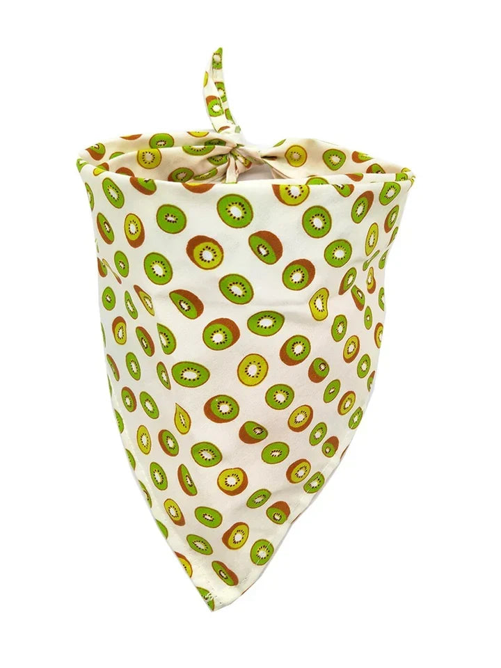 Dog wearing a fruit-print Petmiva bandana